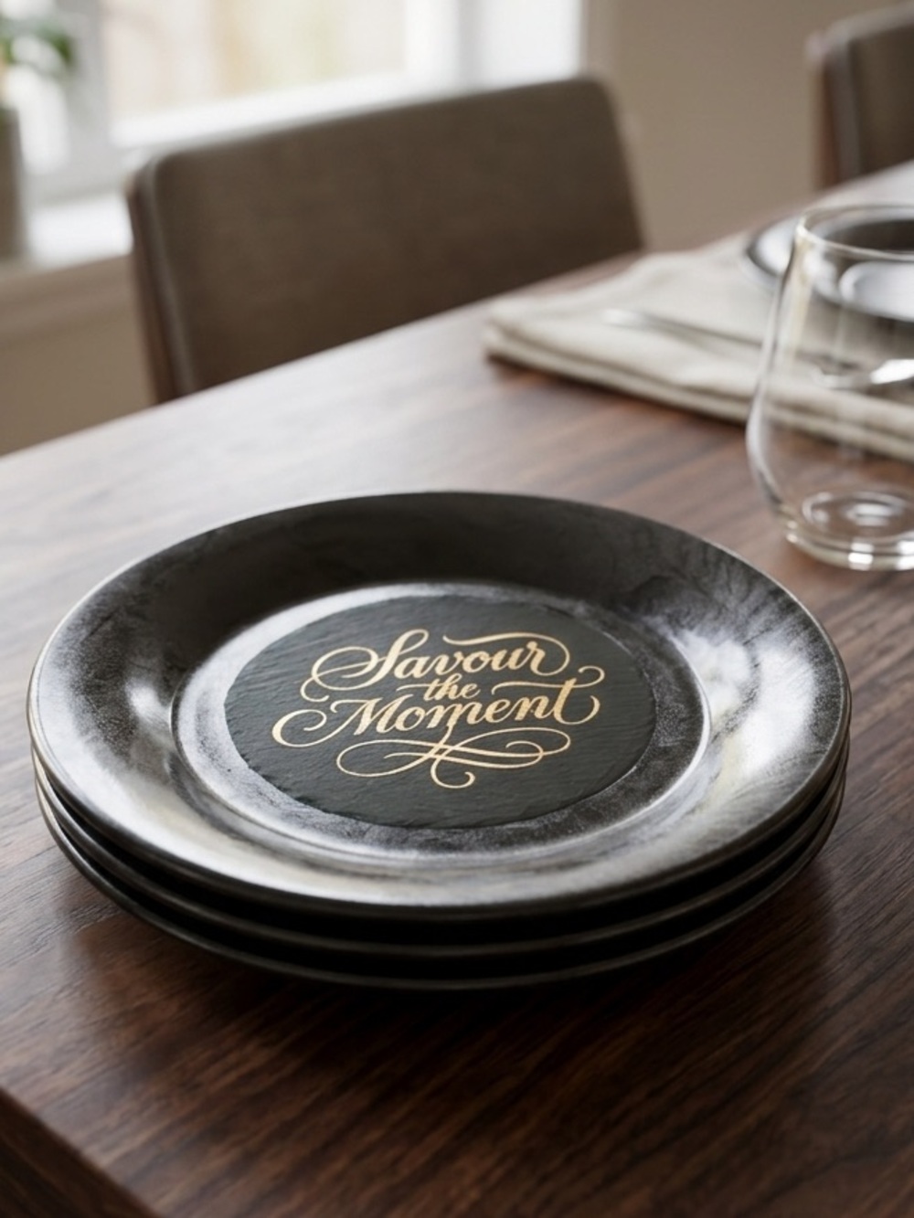 NORE’S NOVELTIES Handcrafted Decorative Saucers- Set of 3 Black & Gold 6.25” - Picture 5 of 5